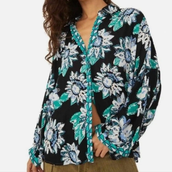 NWT Free People Good Vibrations Blouse, Black Combo Boho S/P - Picture 5 of 17